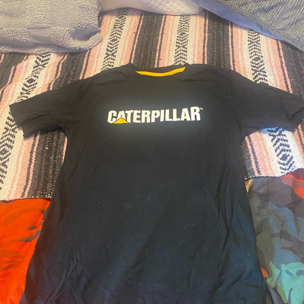 Caterpillar Black Tee with Yellow Accent
